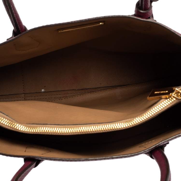 Pre Owned Michael Kors Burgundy Grained Leather Large Mercer Tote