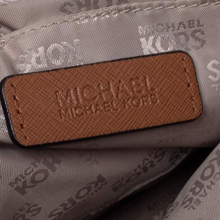 Pre Owned Michael Kors Brown Saffiano Leather Jet Set Pocket Tote