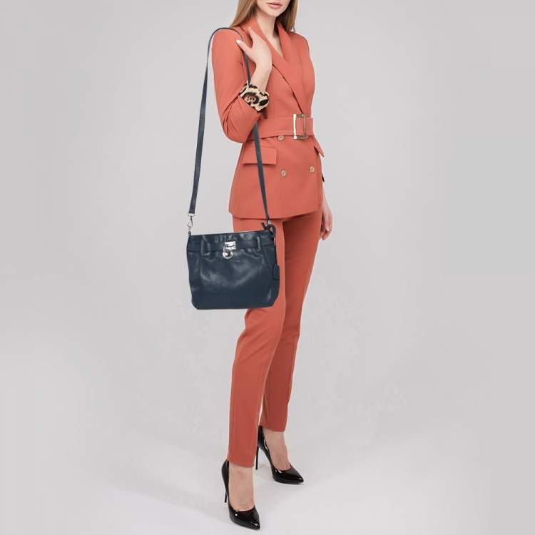 Pre Owned Michael Kors Blue Leather Hamilton Crossbody Bag