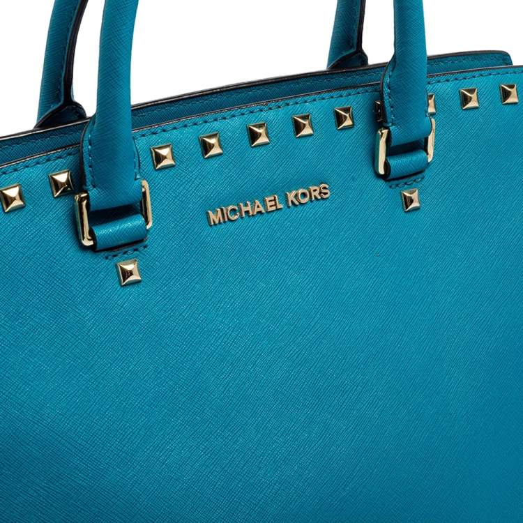 Pre Owned MICHAEL Michael Kors Blue Leather Medium Selma Studded Tote