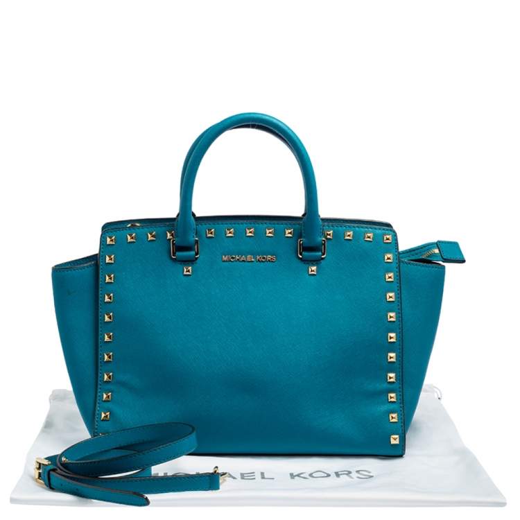 Pre Owned MICHAEL Michael Kors Blue Leather Medium Selma Studded Tote