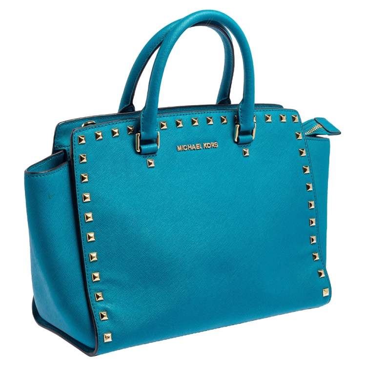 Pre Owned MICHAEL Michael Kors Blue Leather Medium Selma Studded Tote