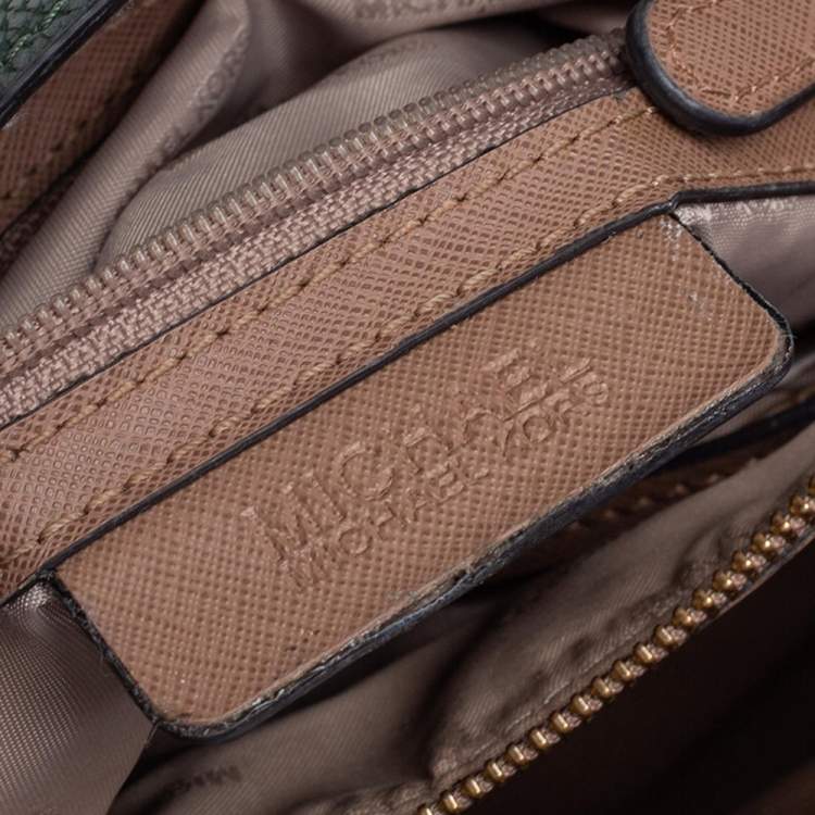 Pre Owned Michael Kors Green Grained Leather Large Mercer Tote