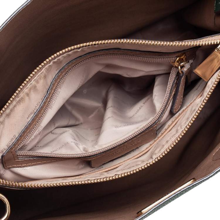 Pre Owned Michael Kors Green Grained Leather Large Mercer Tote