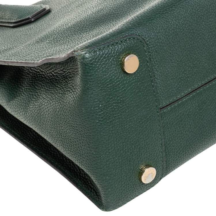 Pre Owned Michael Kors Green Grained Leather Large Mercer Tote