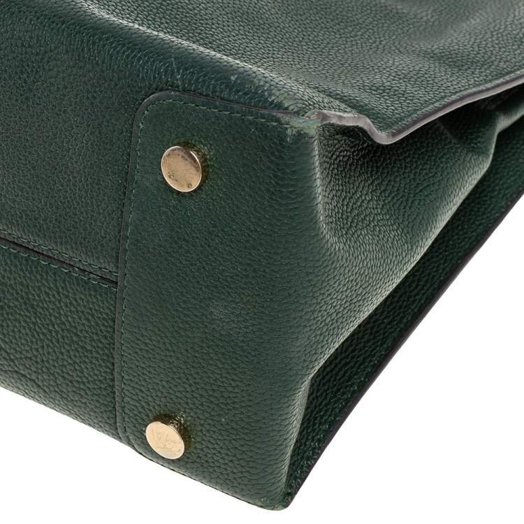 Pre Owned Michael Kors Green Grained Leather Large Mercer Tote