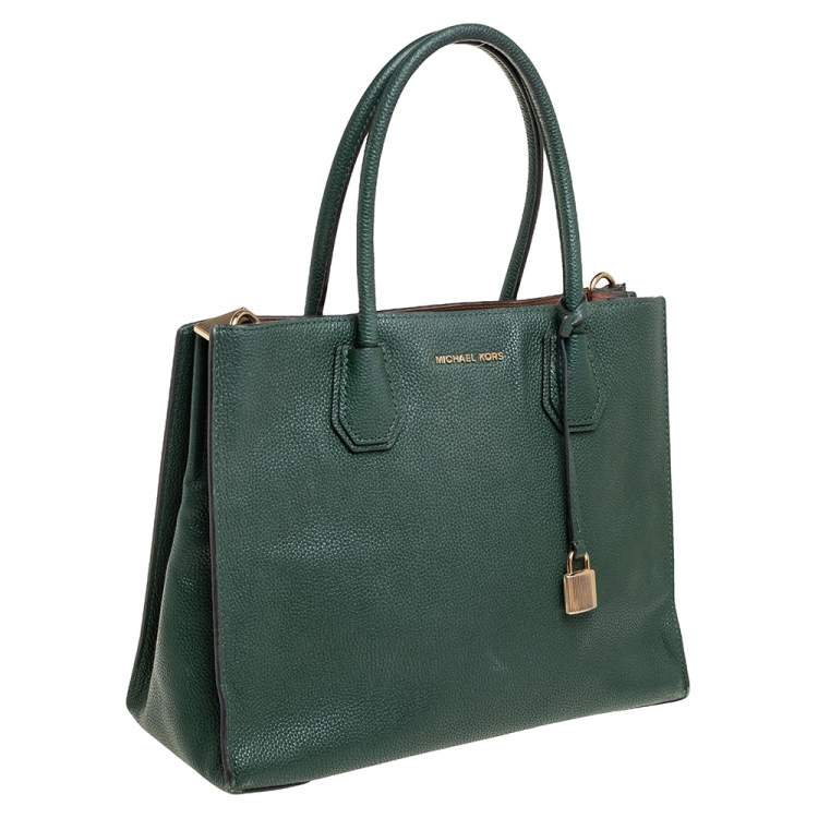 Pre Owned Michael Kors Green Grained Leather Large Mercer Tote