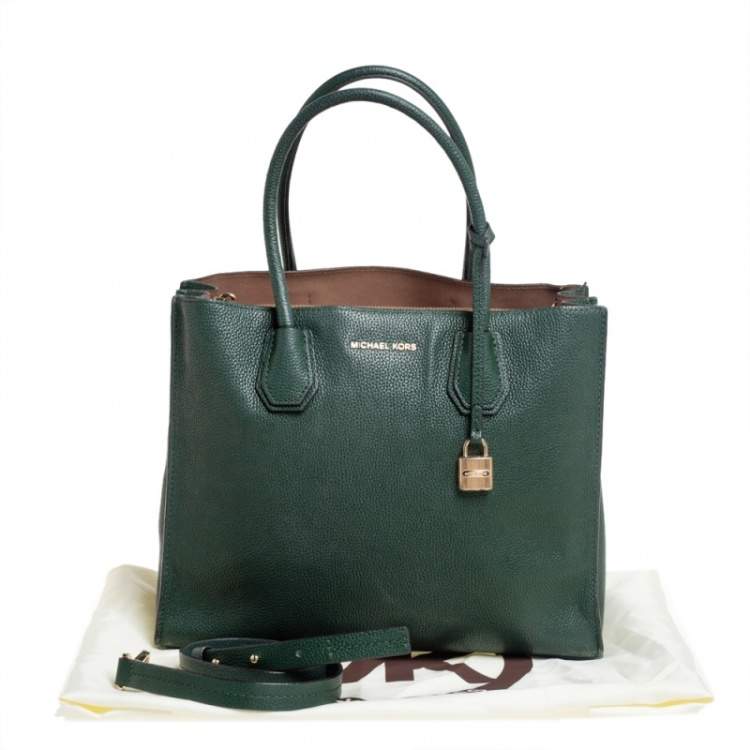 Pre Owned Michael Kors Green Grained Leather Large Mercer Tote