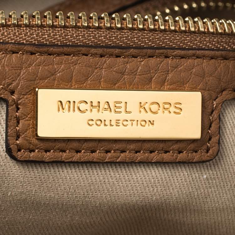 Pre Owned Michael Kors Brown Pebbled Leather Skorpios Top Zip Hobo