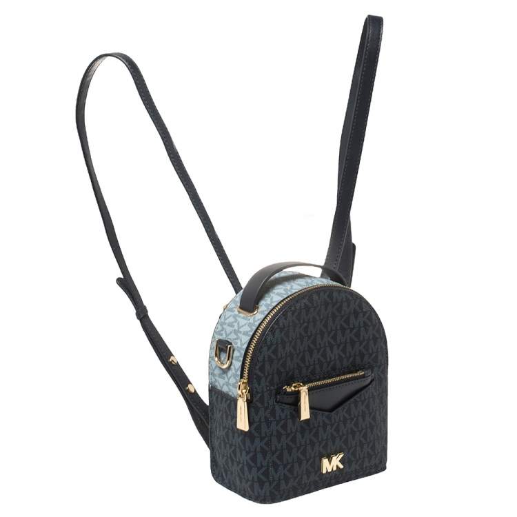 Pre Owned Michael Kors Blue Monogram Coated Canvas and Leather Mini Jessa Backpack