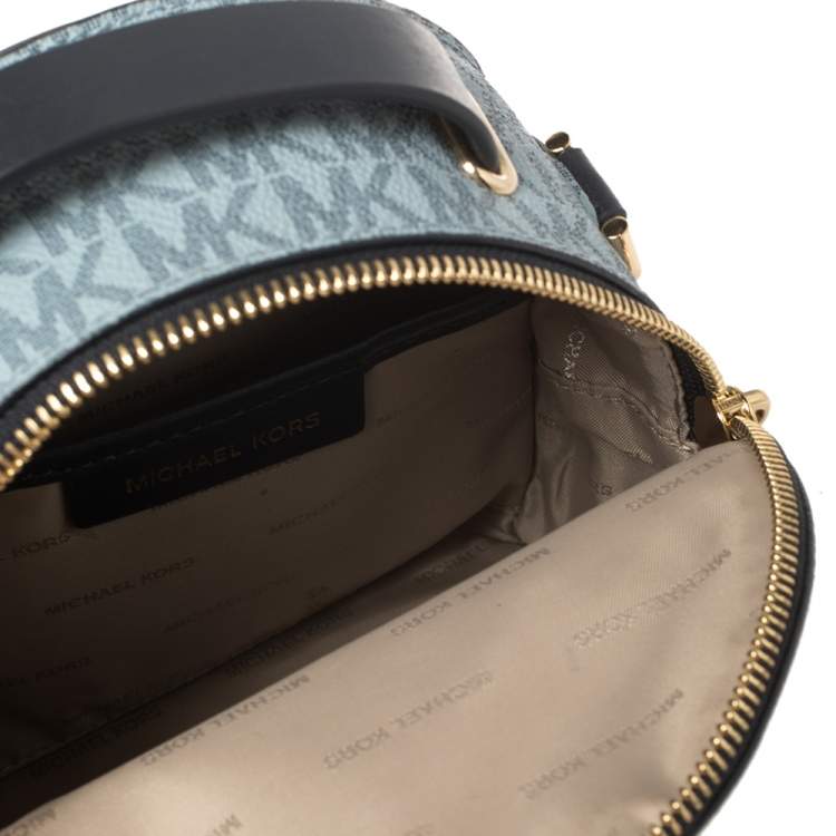 Pre Owned Michael Kors Blue Monogram Coated Canvas and Leather Mini Jessa Backpack