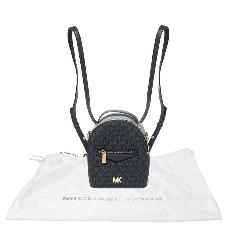 Pre Owned Michael Kors Blue Monogram Coated Canvas and Leather Mini Jessa Backpack