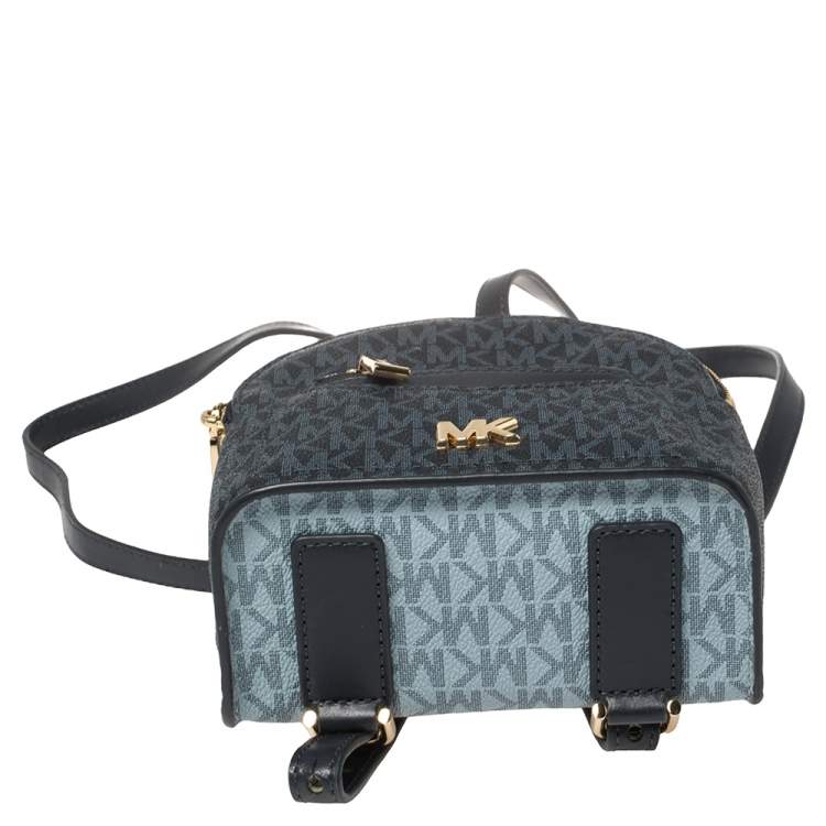 Pre Owned Michael Kors Blue Monogram Coated Canvas and Leather Mini Jessa Backpack