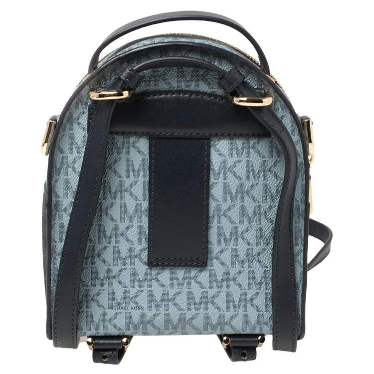 Pre Owned Michael Kors Blue Monogram Coated Canvas and Leather Mini Jessa Backpack