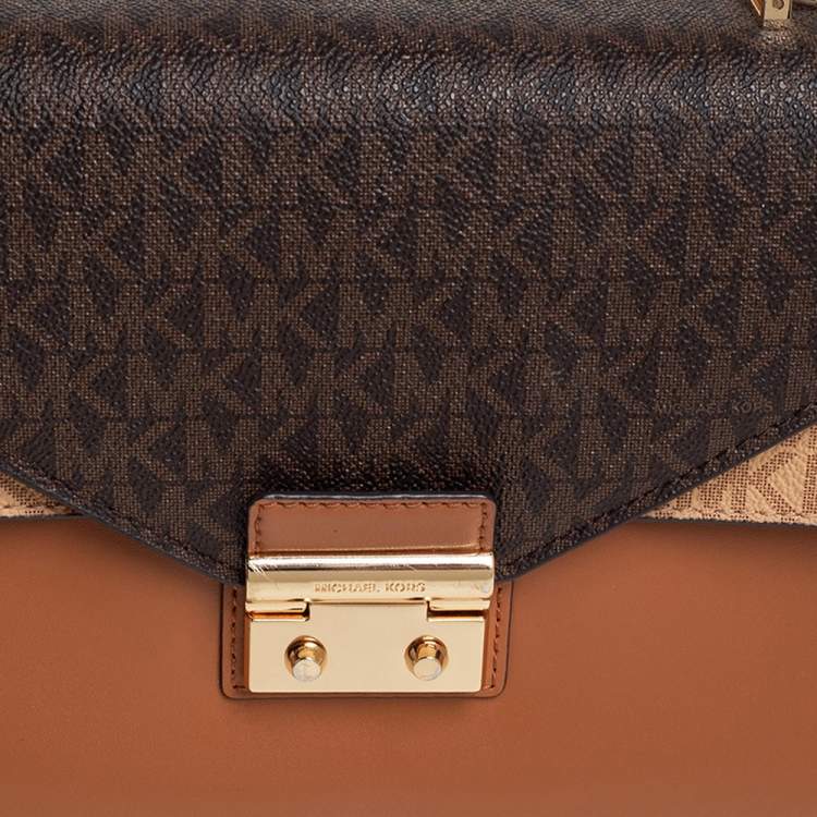 Pre Owned Michael Kors Tri Color Monogram Coated Canvas and Leather Kinsley Top Handle Bag