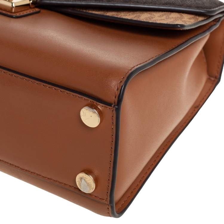 Pre Owned Michael Kors Tri Color Monogram Coated Canvas and Leather Kinsley Top Handle Bag
