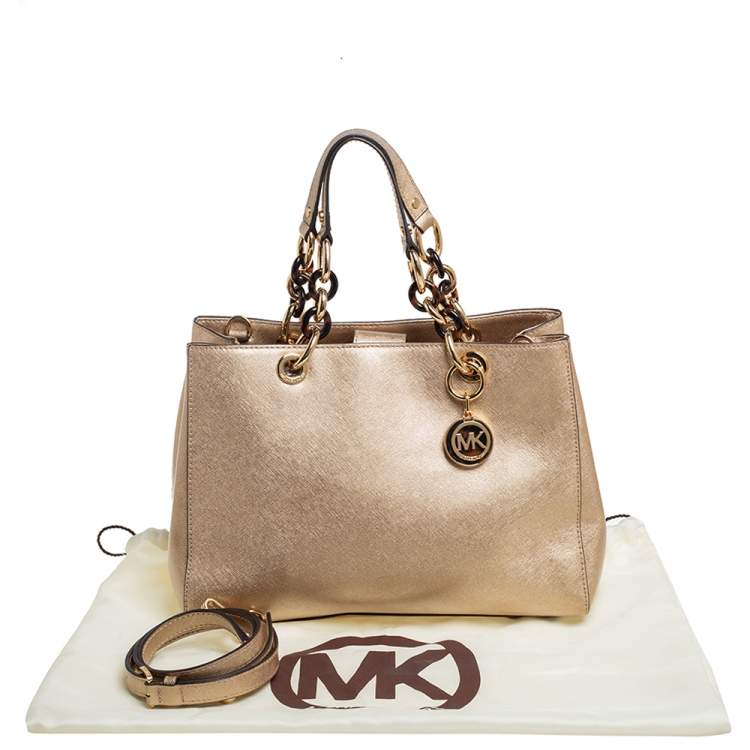 Pre Owned MICHAEL Michael Kors Gold Patent Leather Medium Cynthia Tote