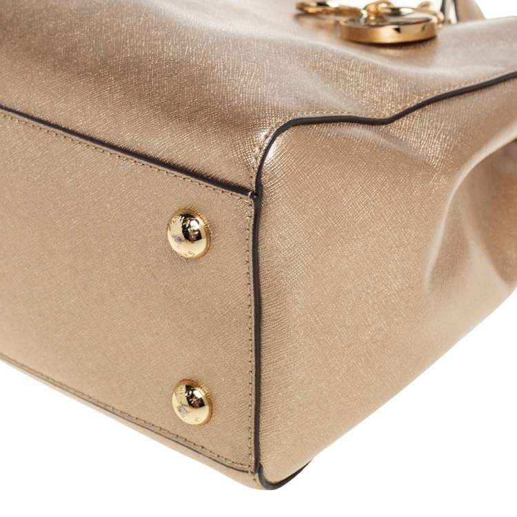 Pre Owned MICHAEL Michael Kors Gold Patent Leather Medium Cynthia Tote