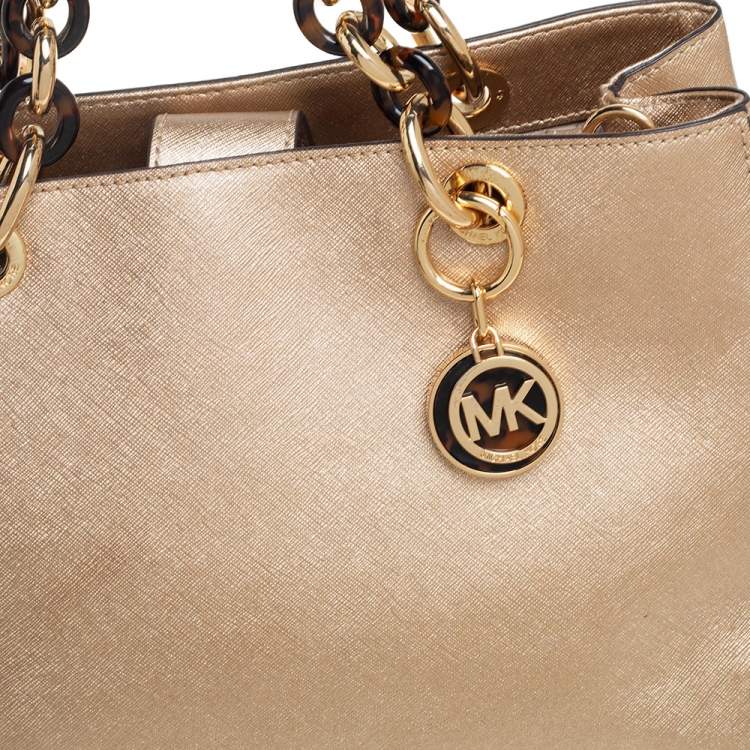 Pre Owned MICHAEL Michael Kors Gold Patent Leather Medium Cynthia Tote