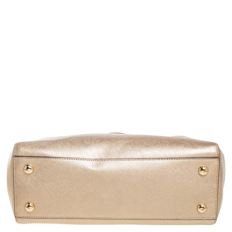 Pre Owned MICHAEL Michael Kors Gold Patent Leather Medium Cynthia Tote