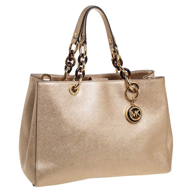 Pre Owned MICHAEL Michael Kors Gold Patent Leather Medium Cynthia Tote