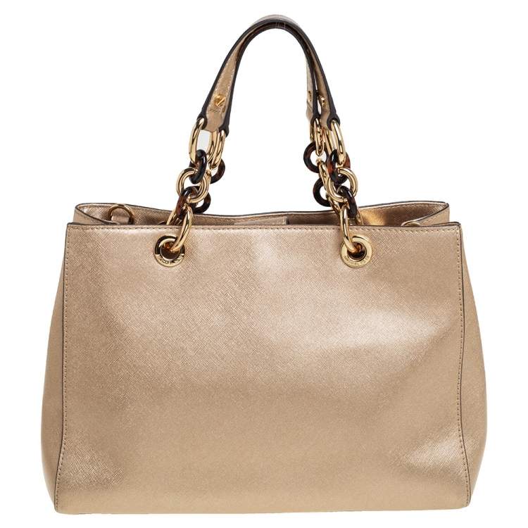 Pre Owned MICHAEL Michael Kors Gold Patent Leather Medium Cynthia Tote