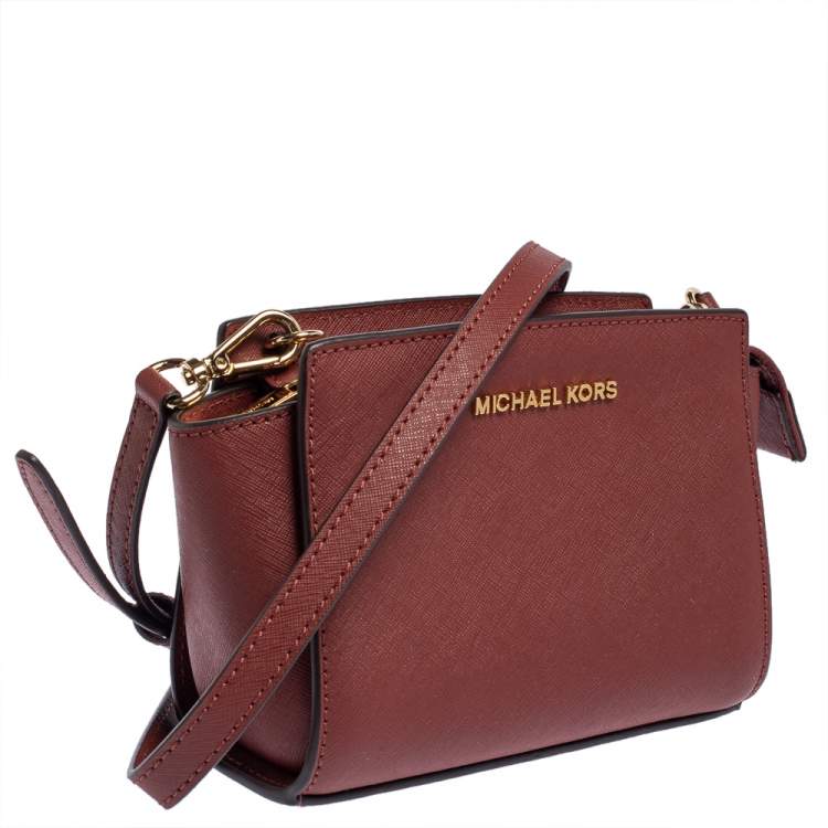 Pre Owned Michael Kors Red Leather Mini Selma Crossbody Bag