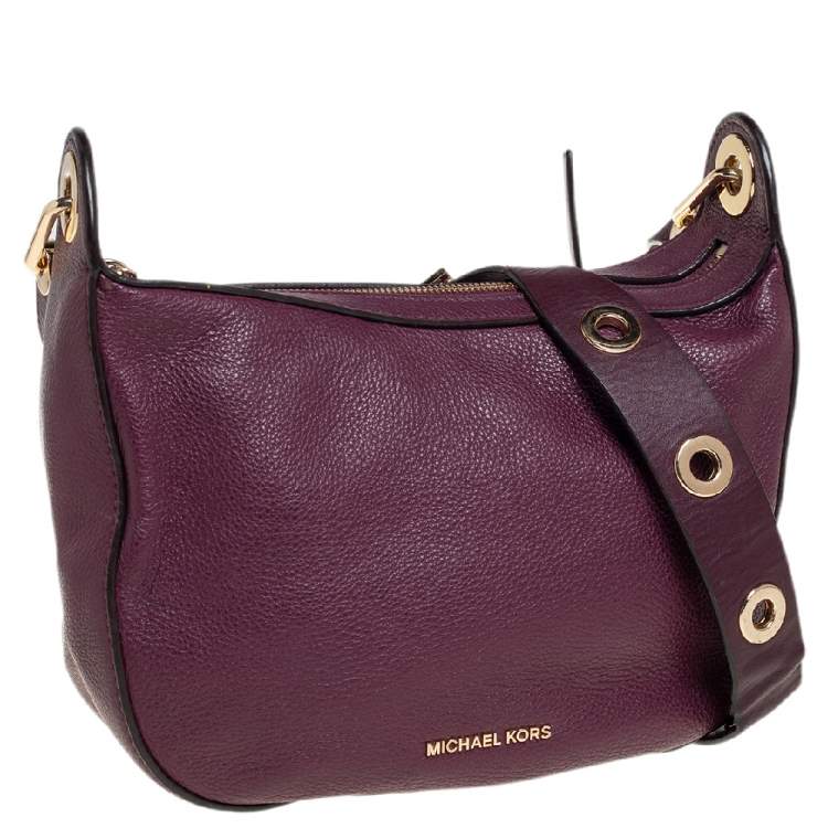 Pre Owned Micheal Kors Plum Pebbled Leather Grommet Strap Hobo