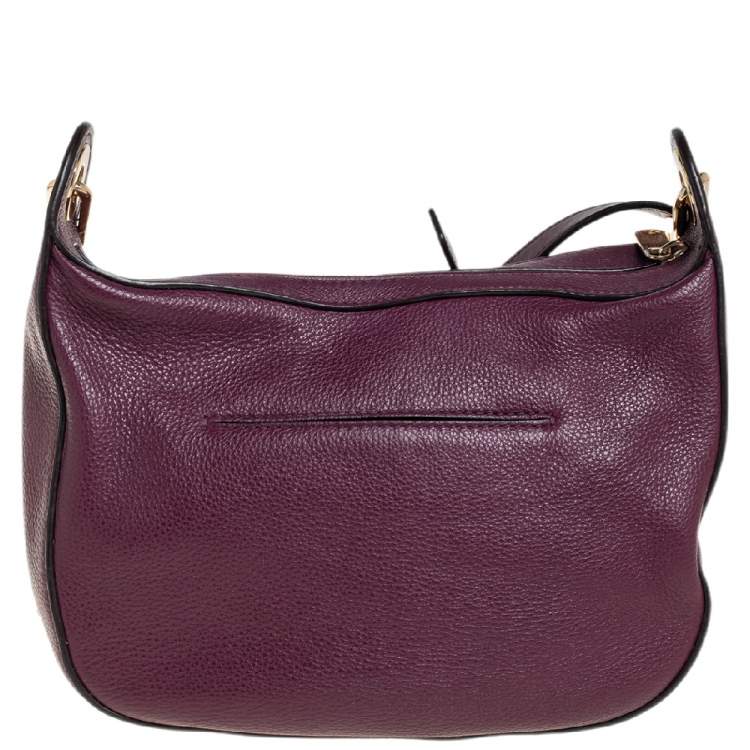 Pre Owned Micheal Kors Plum Pebbled Leather Grommet Strap Hobo