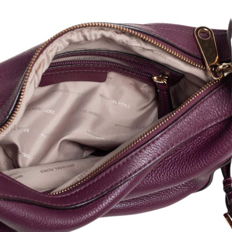 Pre Owned Micheal Kors Plum Pebbled Leather Grommet Strap Hobo