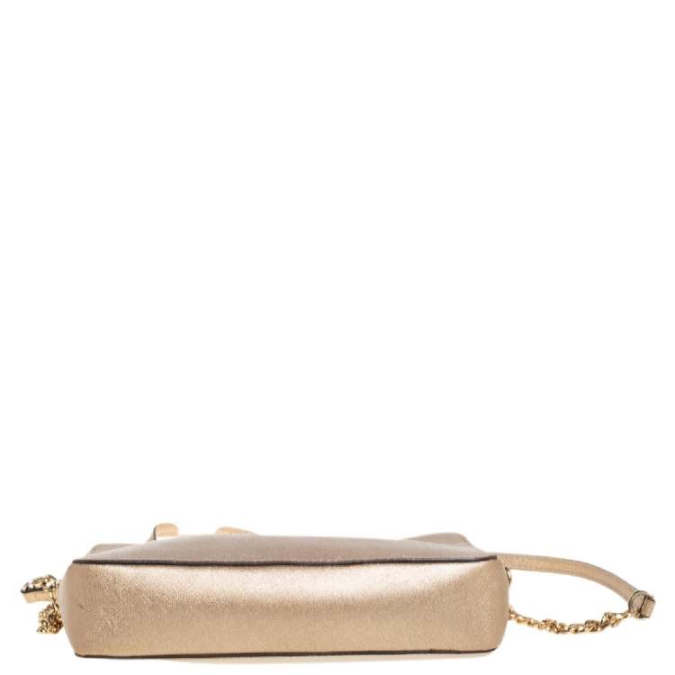 Pre Owned Michael Kors Gold Saffiano Leather Jet Set Camera Crossbody Bag