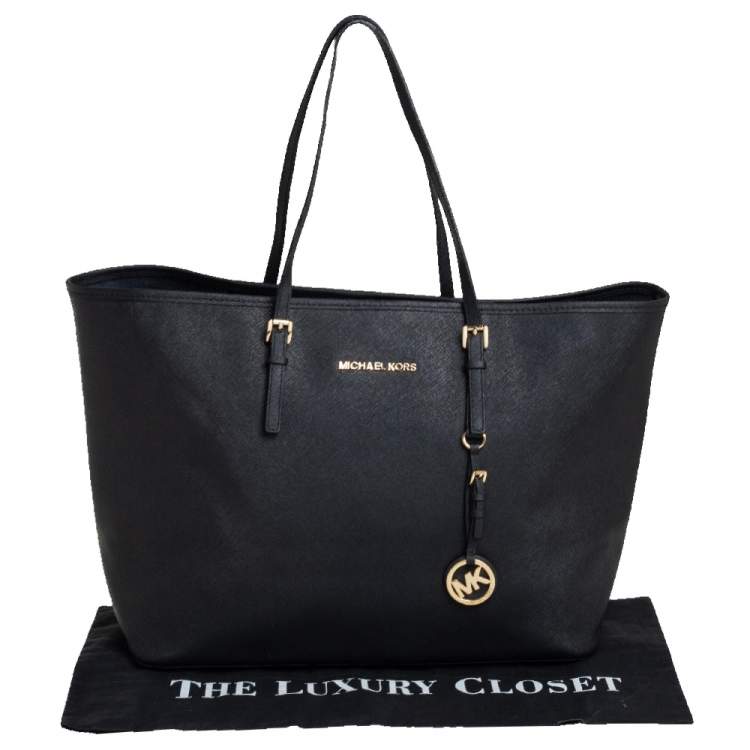 Pre Owned Michael Kors Black Leather Large Jet Set Travel Tote