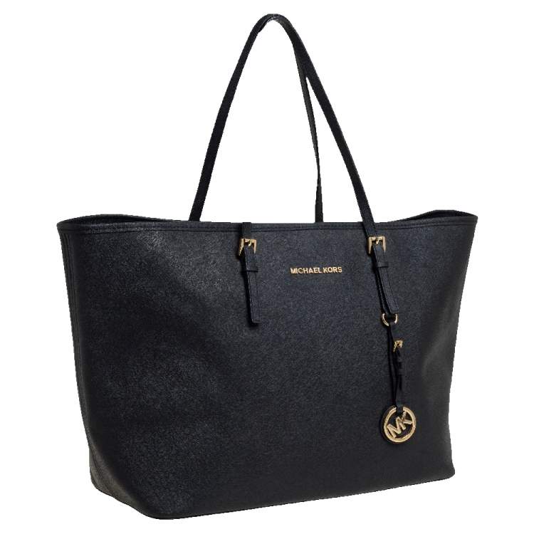 Pre Owned Michael Kors Black Leather Large Jet Set Travel Tote