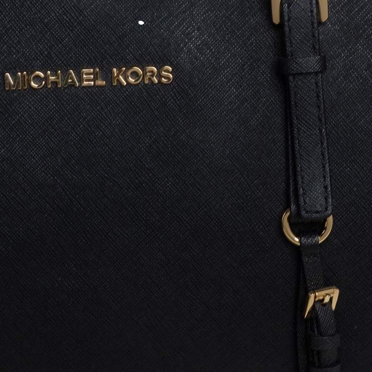 Pre Owned Michael Kors Black Leather Large Jet Set Travel Tote
