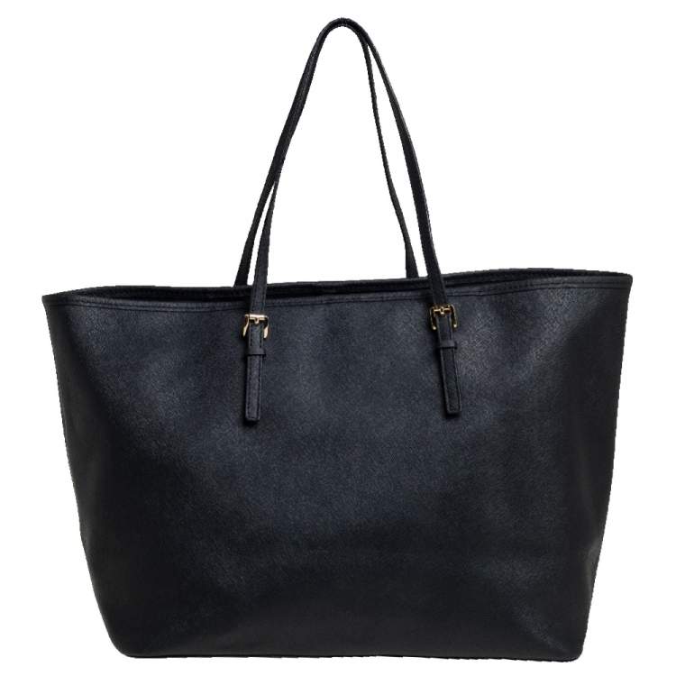Pre Owned Michael Kors Black Leather Large Jet Set Travel Tote