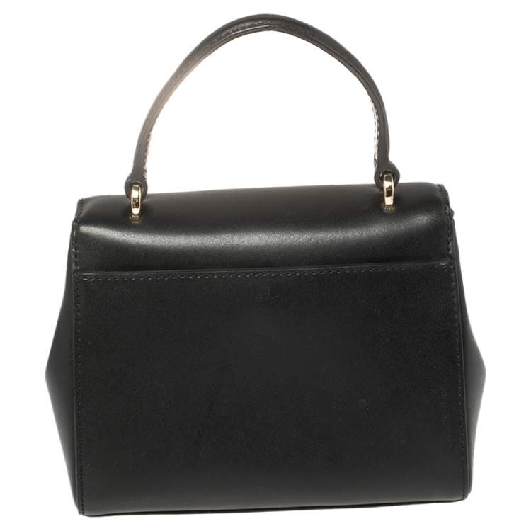 Pre Owned Michael Kors Black Leather Mott Top Handle Bag