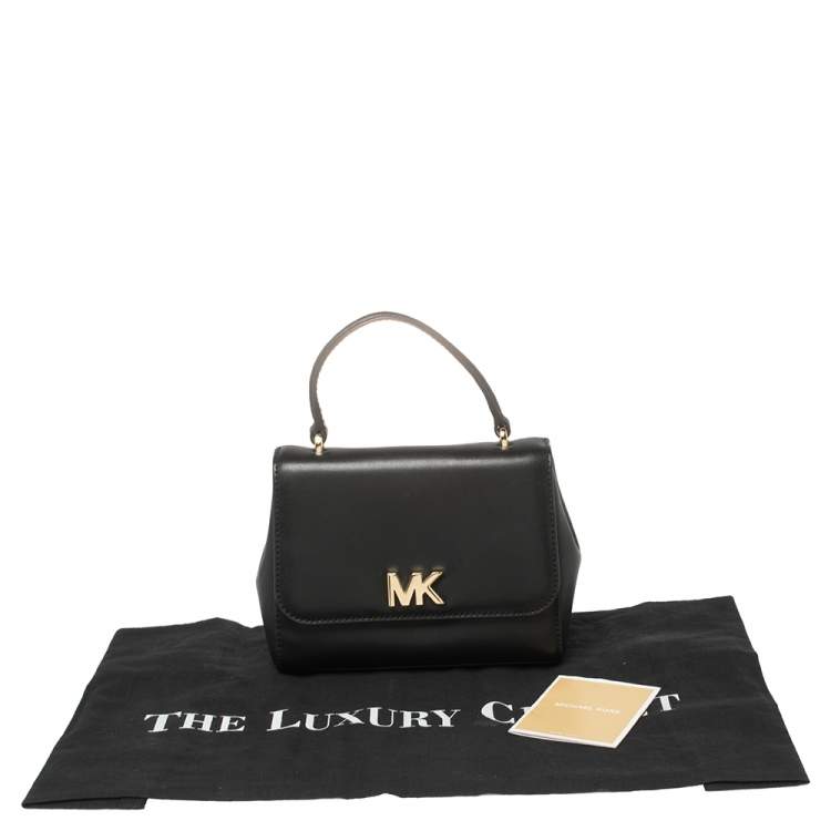 Pre Owned Michael Kors Black Leather Mott Top Handle Bag