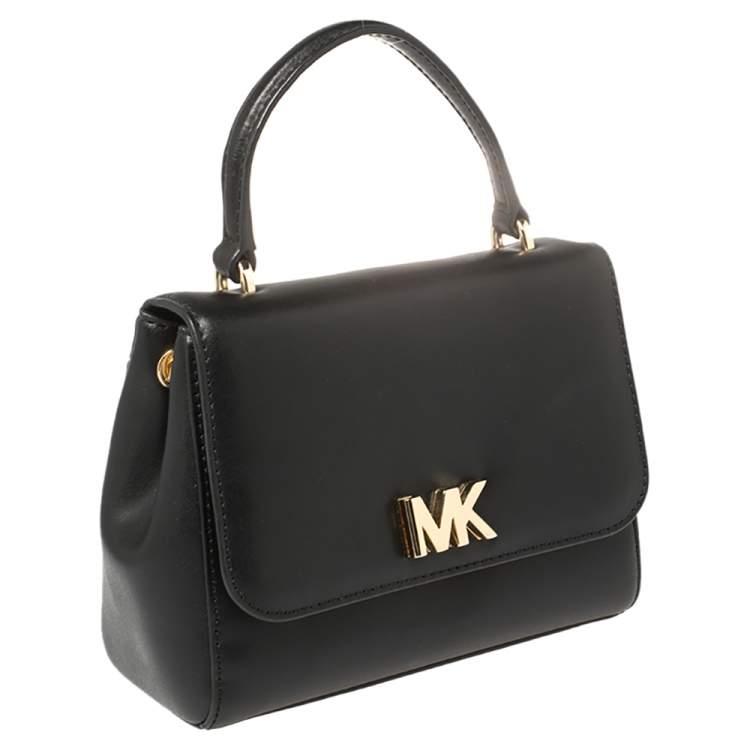Pre Owned Michael Kors Black Leather Mott Top Handle Bag