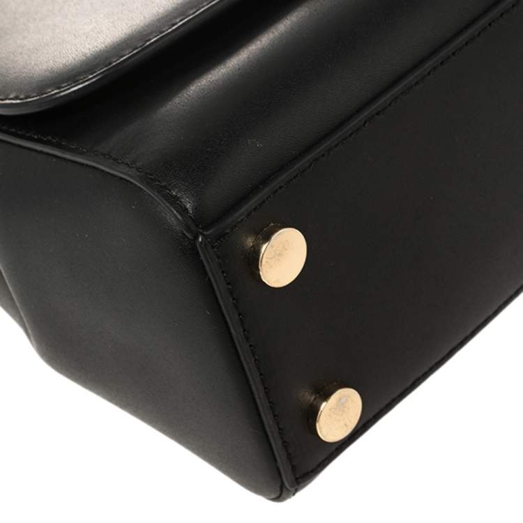 Pre Owned Michael Kors Black Leather Mott Top Handle Bag
