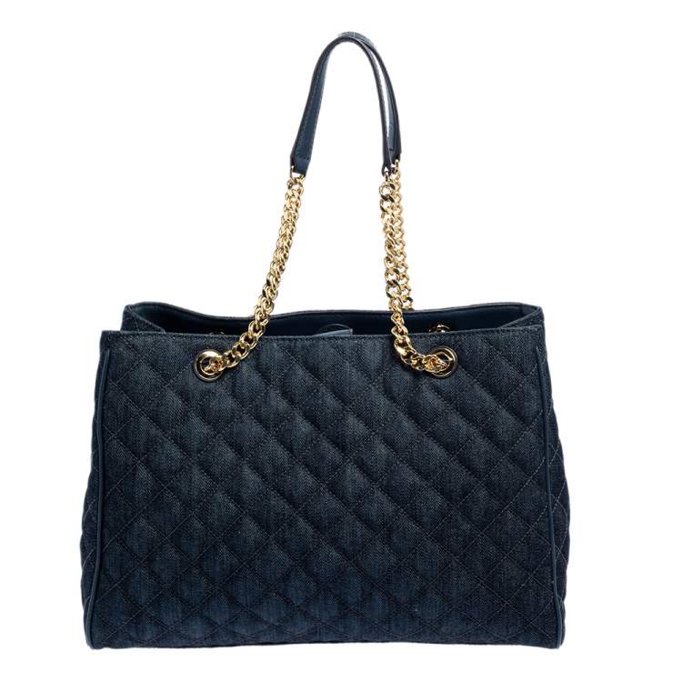Pre Owned Michael Kors Blue Quilted Denim Susannah Tote