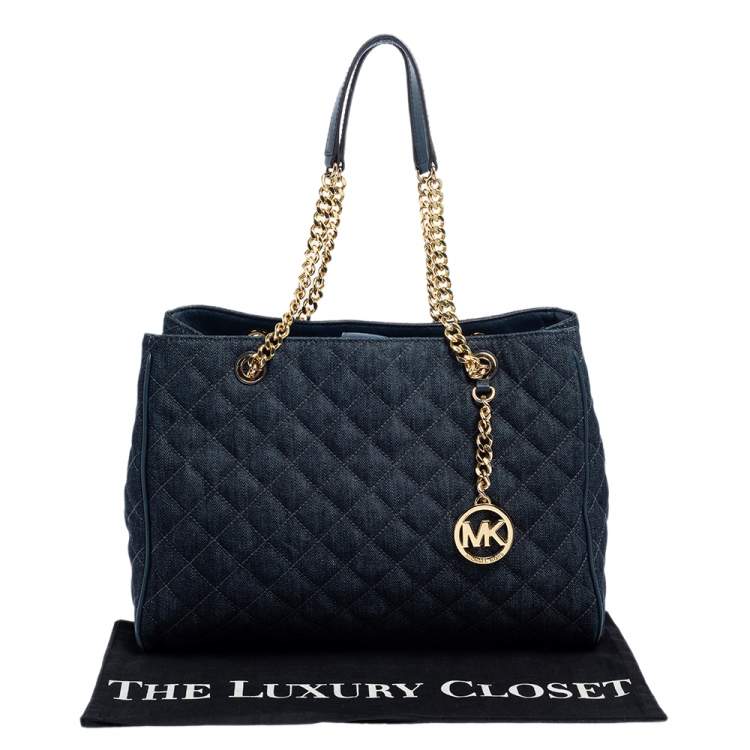 Pre Owned Michael Kors Blue Quilted Denim Susannah Tote