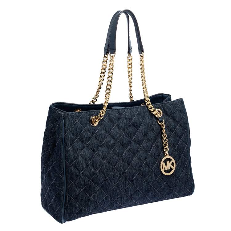 Pre Owned Michael Kors Blue Quilted Denim Susannah Tote