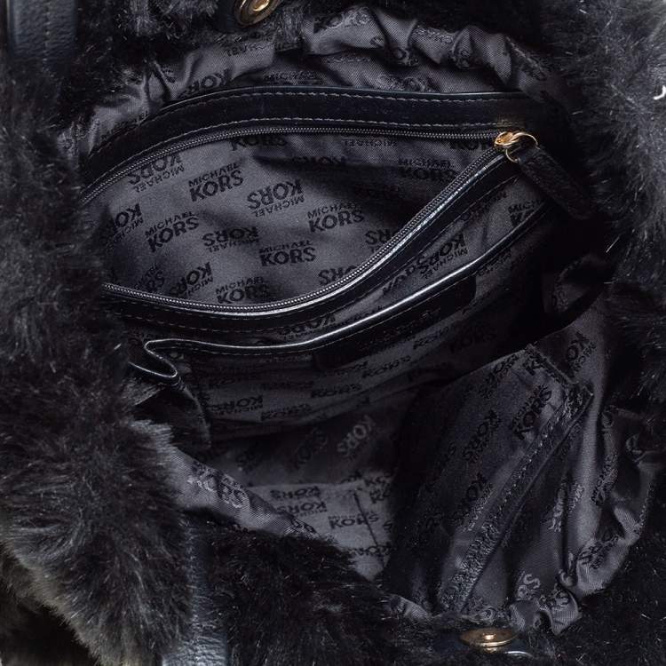 Pre Owned Michael Kors Black Faux Fur Drawstring Tote