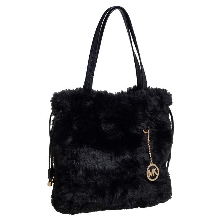 Pre Owned Michael Kors Black Faux Fur Drawstring Tote