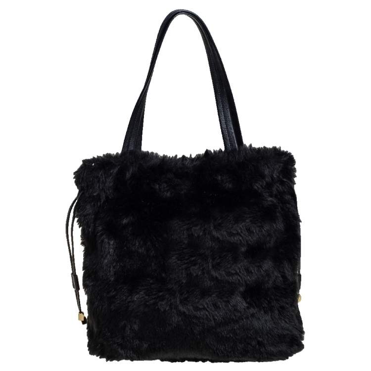 Pre Owned Michael Kors Black Faux Fur Drawstring Tote