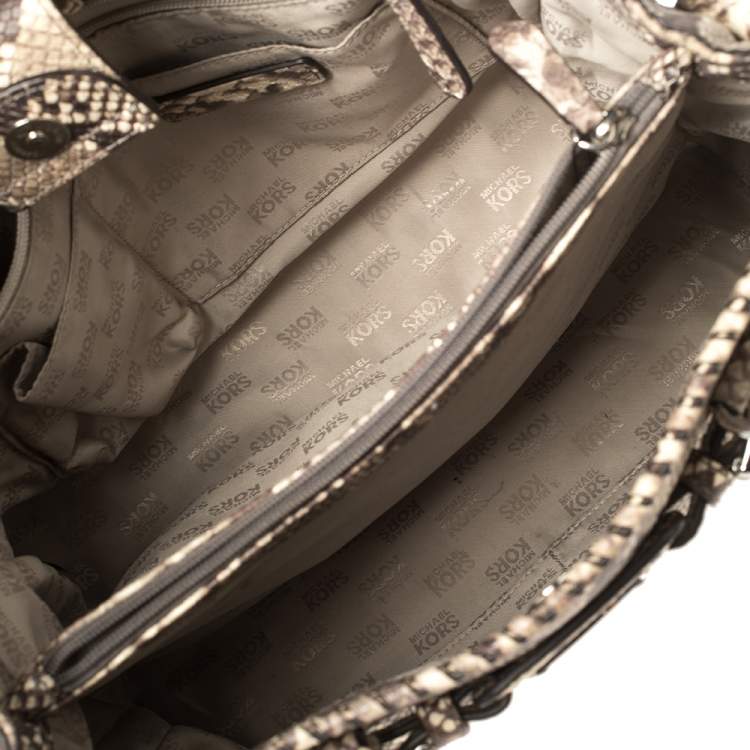 Pre Owned Micheal Kors Brown/Beige Python Embossed Leather Hamilton Tote