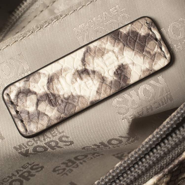 Pre Owned Micheal Kors Brown/Beige Python Embossed Leather Hamilton Tote