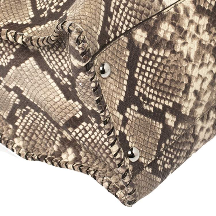 Pre Owned Micheal Kors Brown/Beige Python Embossed Leather Hamilton Tote