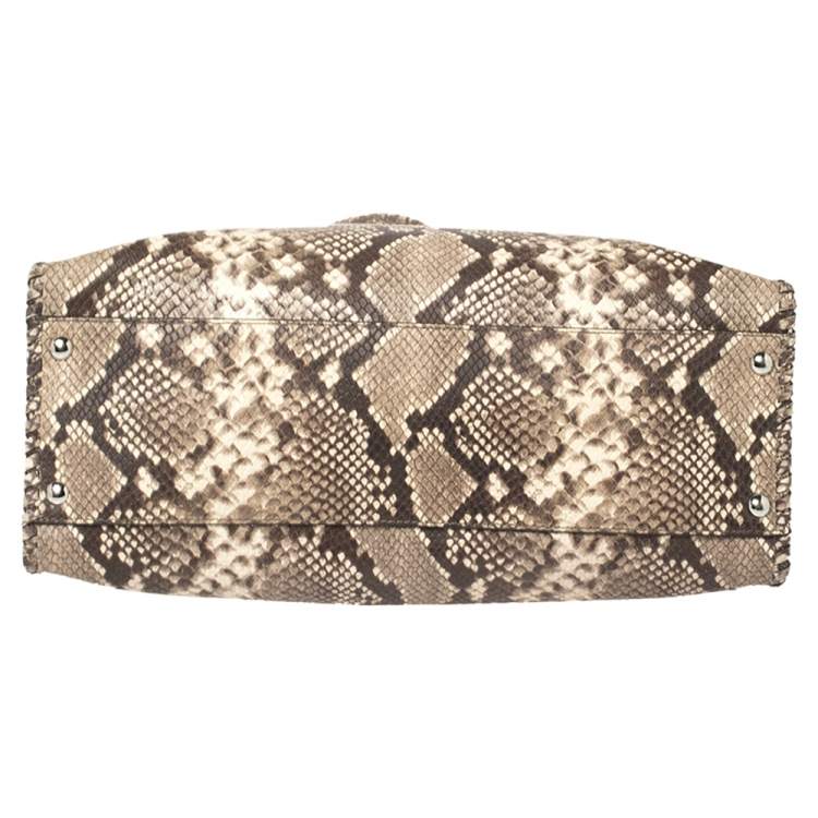 Pre Owned Micheal Kors Brown/Beige Python Embossed Leather Hamilton Tote