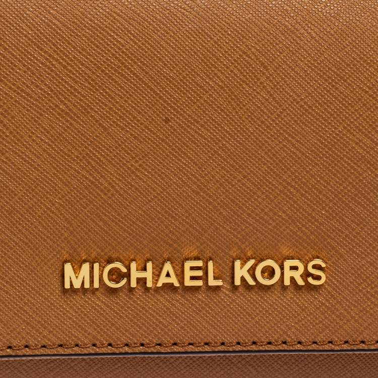 Pre Owned Micheal Kors Tan Leather Jet Set Travel Continental Wallet